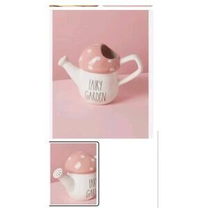 Rae Dunn FAIRY GARDEN Mushroom Flower Watering Can Pink and White NiB NEW W/BOX